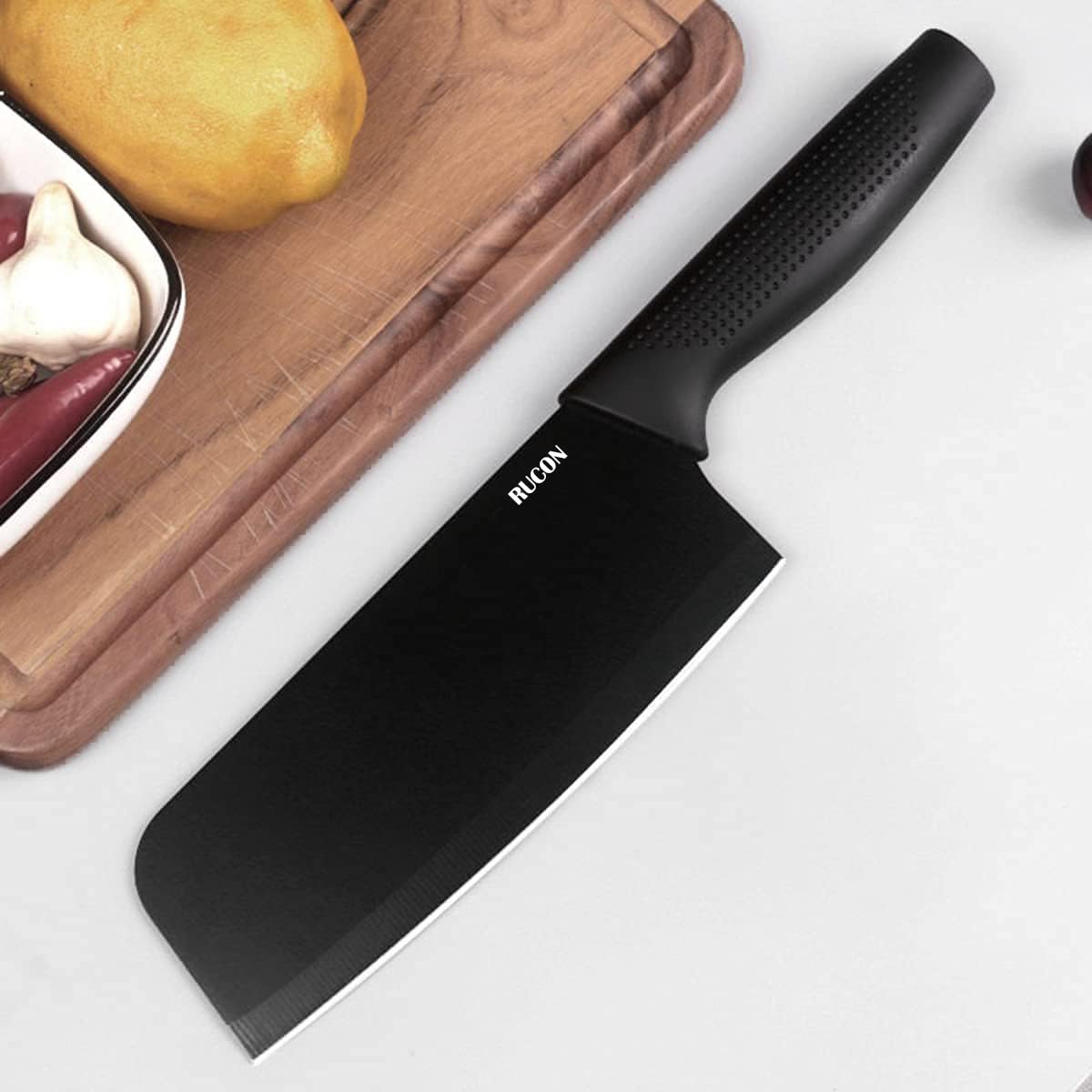 RUCON® Stainless Steel 3 Pieces Professional Kitchen Knife Set Meat Knife Chef Knife with Non-Slip Ergonomic Handle Sharp Manual Sharpening for Home Kitchen High Carbon Knife Black Set-Black