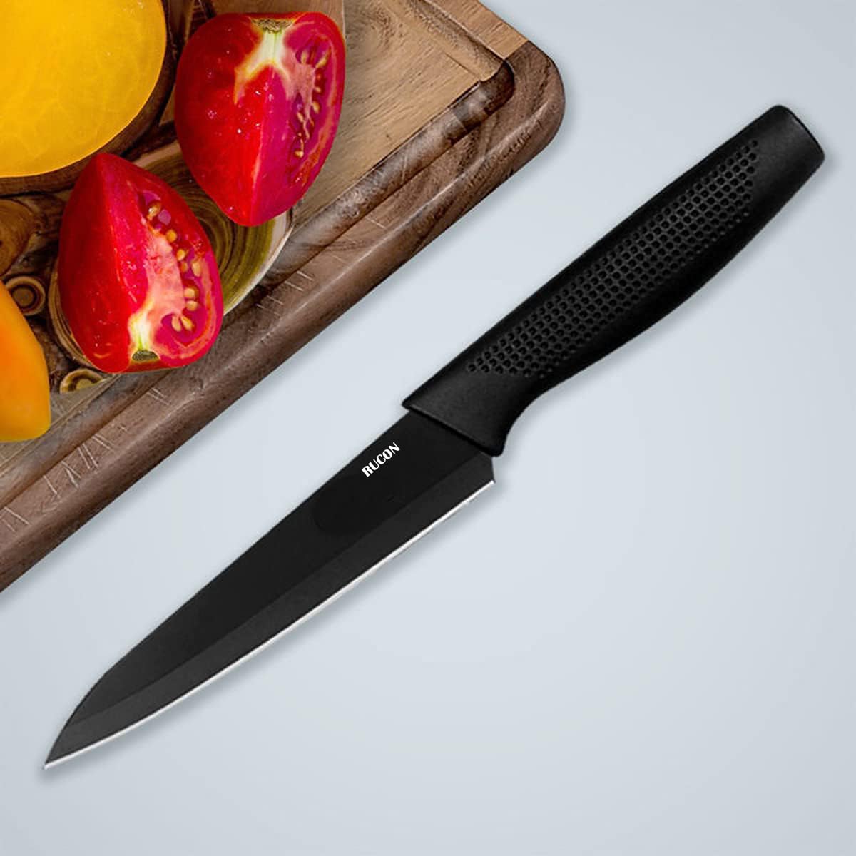 RUCON® Stainless Steel 3 Pieces Professional Kitchen Knife Set Meat Knife Chef Knife with Non-Slip Ergonomic Handle Sharp Manual Sharpening for Home Kitchen High Carbon Knife Black Set-Black